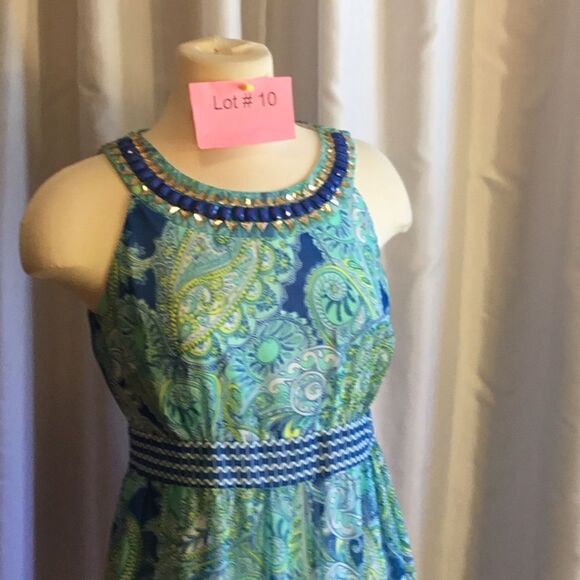 NWOT sleeveless dress in size 6 in paisley design by SANDRA DARREN - Picture 3 of 14